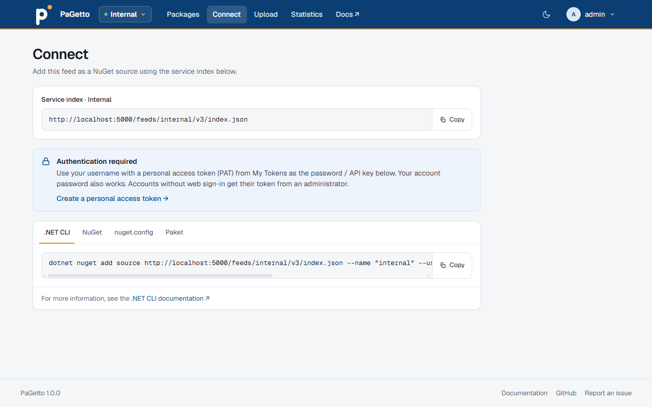 The Connect page of the Internal feed